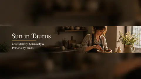 Sun in Taurus: Core Identity, Sensuality & Personality Traits of the Bull hero image with article title text and visual astrology themes