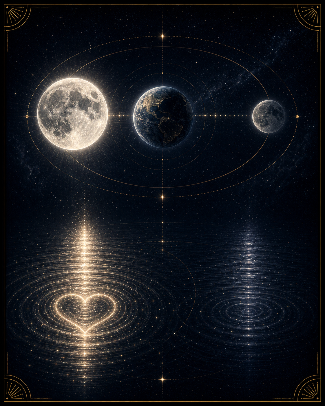 Supermoon astrology image showing the Moon closer and brighter with amplified water ripples