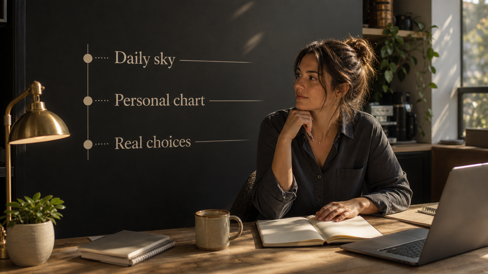 A person reviews daily sky personal chart and real choices for Today's Horoscope