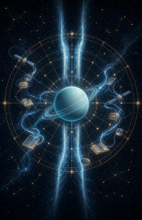 Uranus in Gemini 2026 sign-by-sign astrology image with Uranus, twin light beams, and a clean natal chart wheel