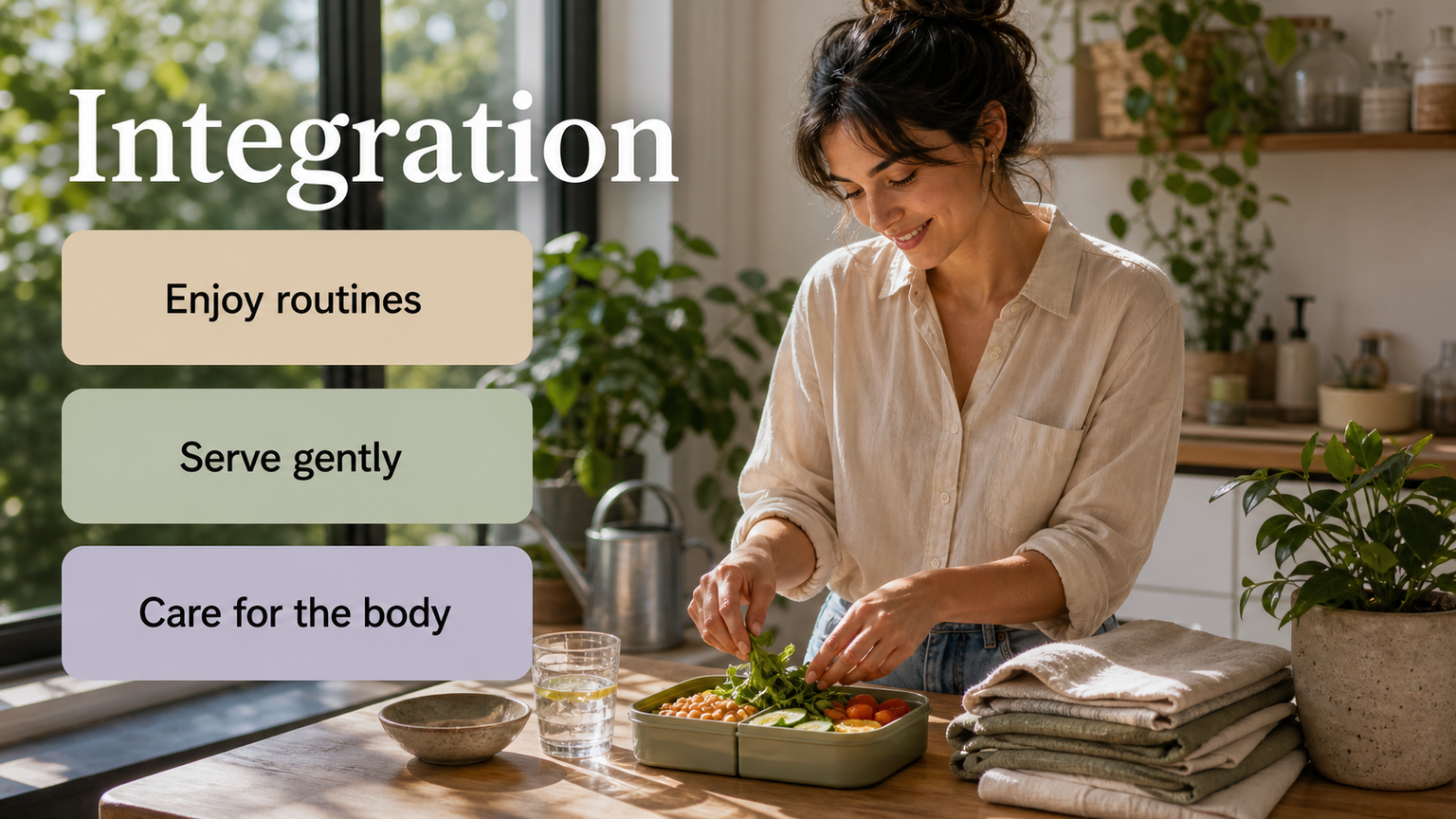 Venus in the 6th House lifestyle image showing practical integration of routine, care, wellbeing, helpful work, and daily pleasure