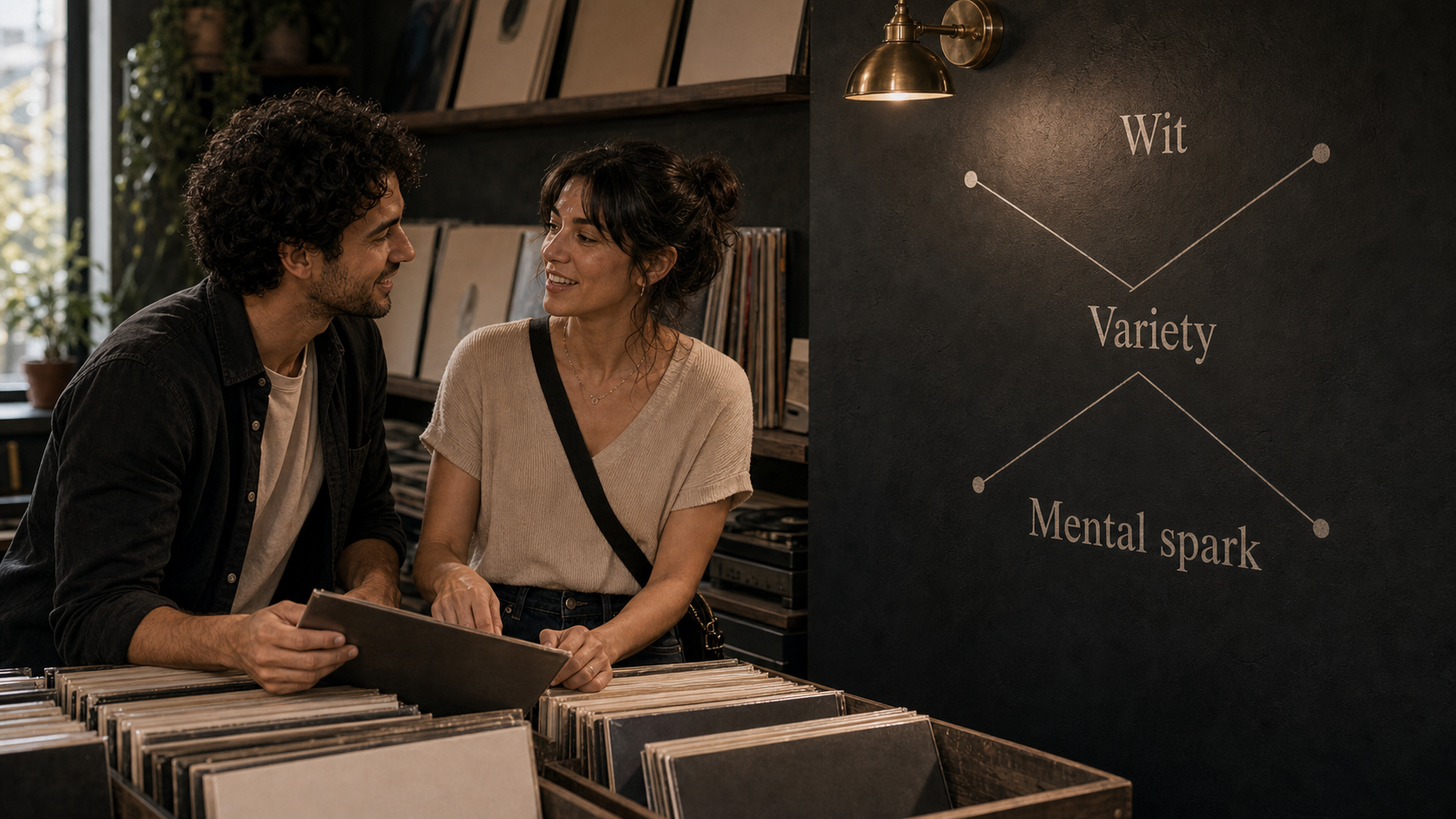 Venus in Gemini core themes of wit variety and mental spark in a record shop scene