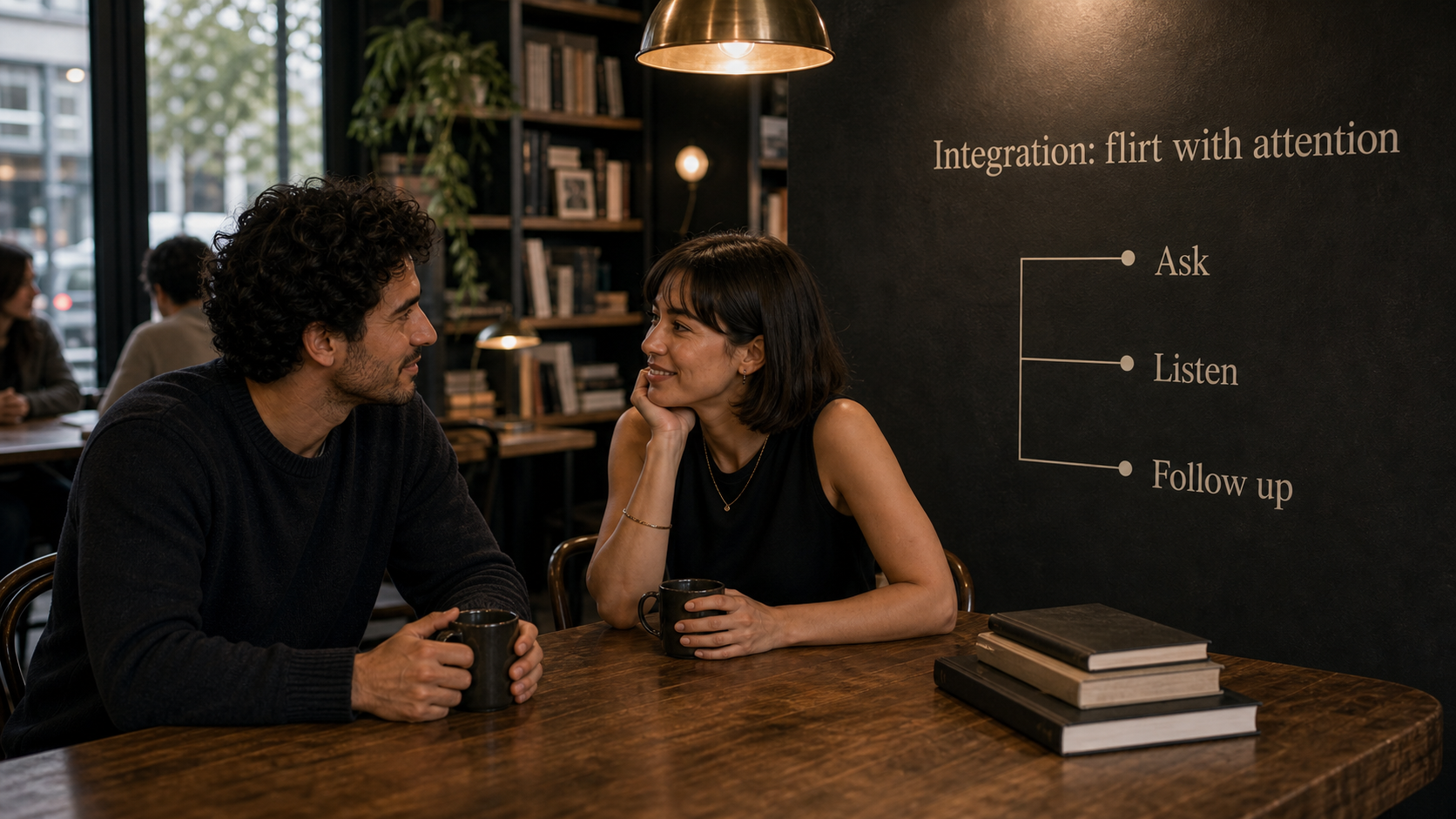 Venus in Gemini integration image with flirt with attention steps in a cafe conversation