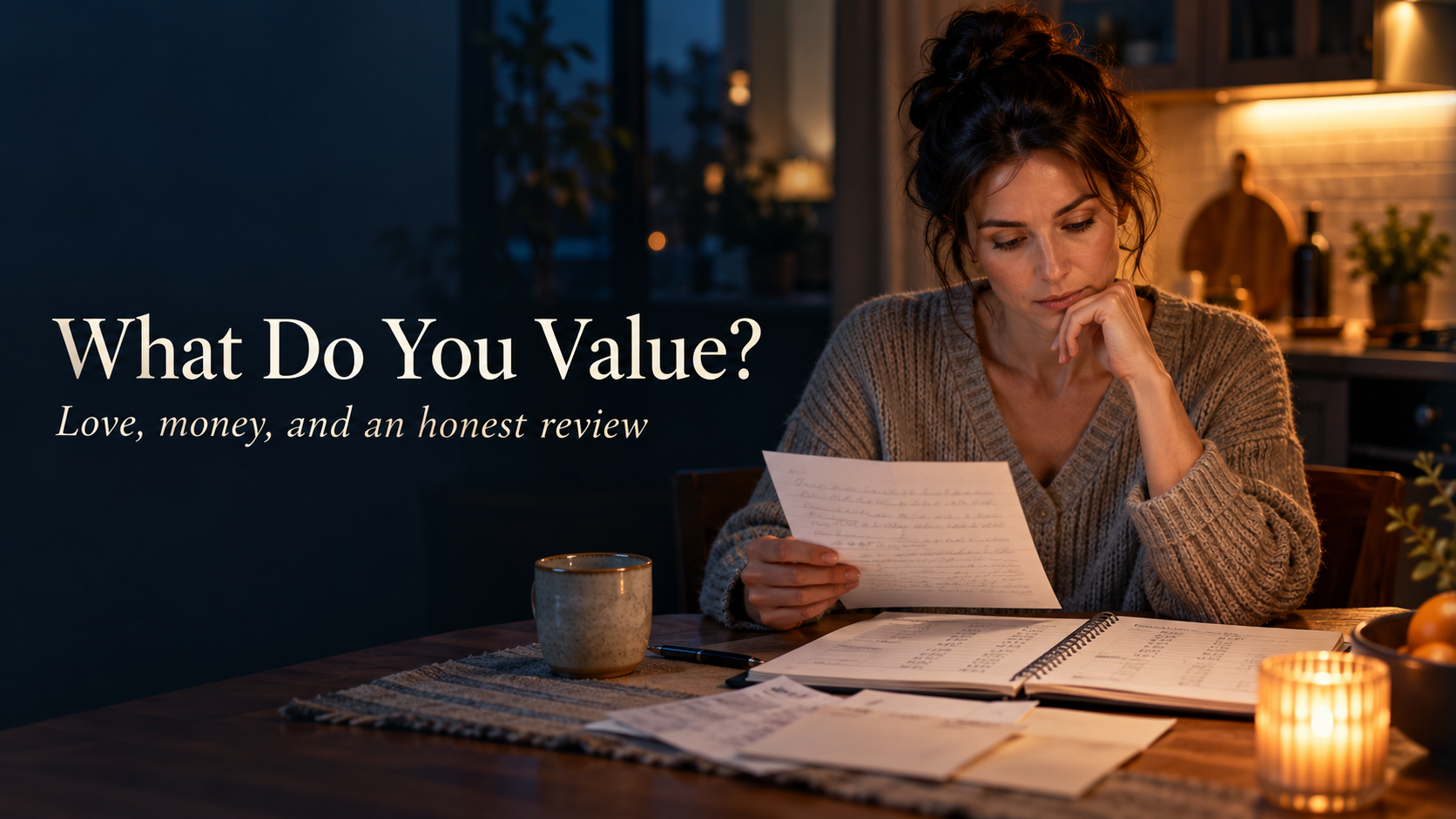 What do you value? A woman reviews a letter and finances during Venus retrograde