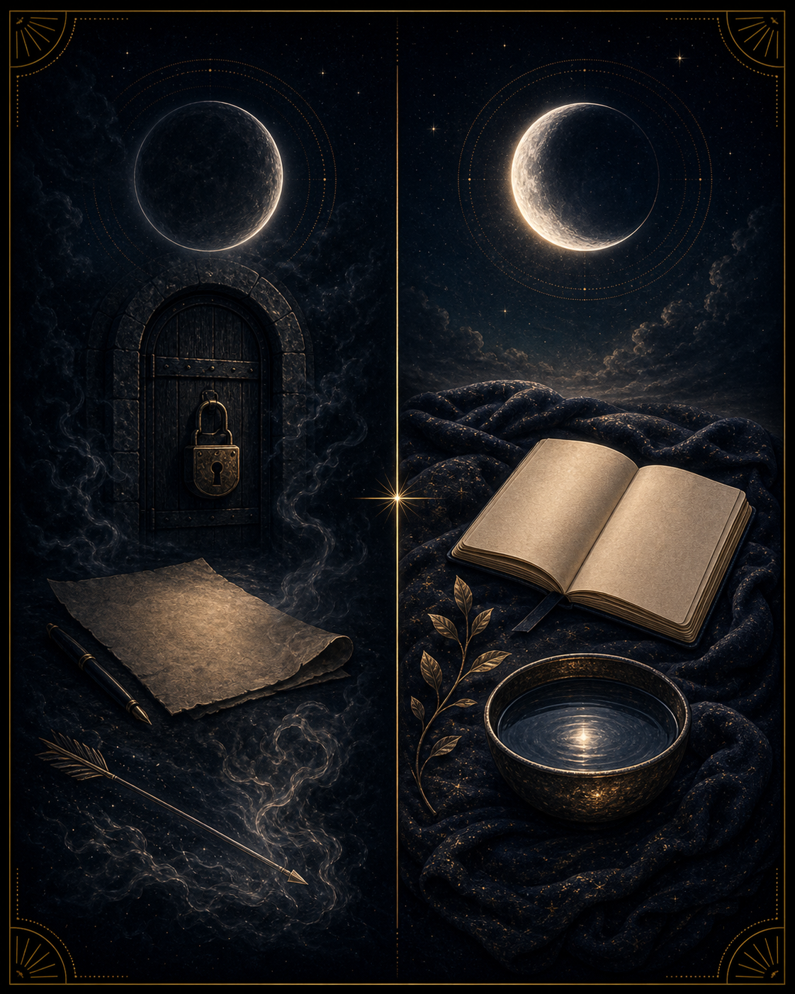 Void of Course Moon image showing what to avoid and restful reflection symbols