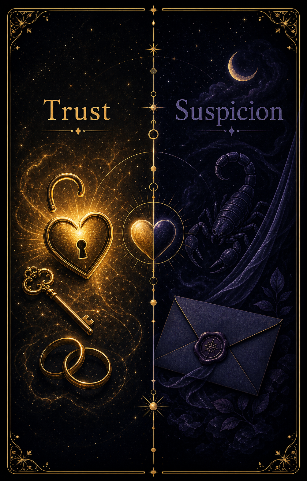 Scorpio jealousy core tension infographic showing trust and suspicion