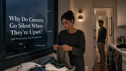 Modern laundry room scene showing Cancer silence as self-protection after hurt