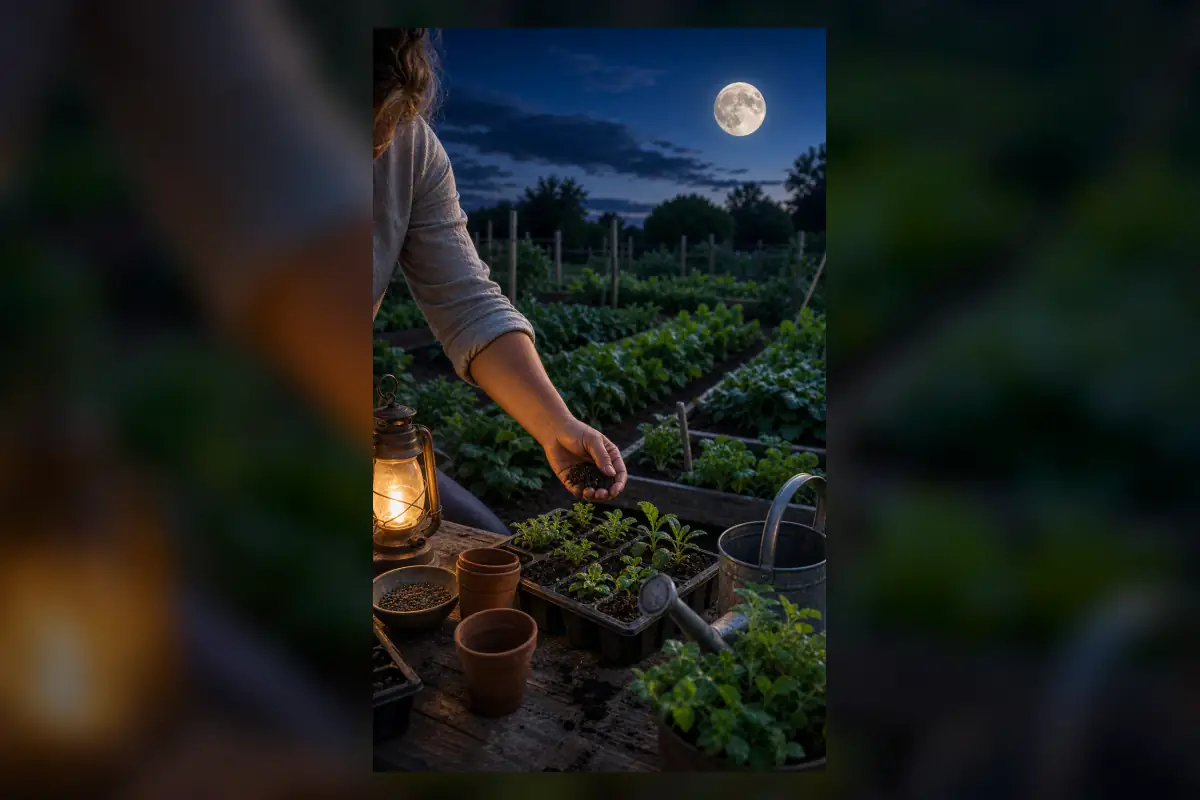 Moonlit garden artwork for lunar planting