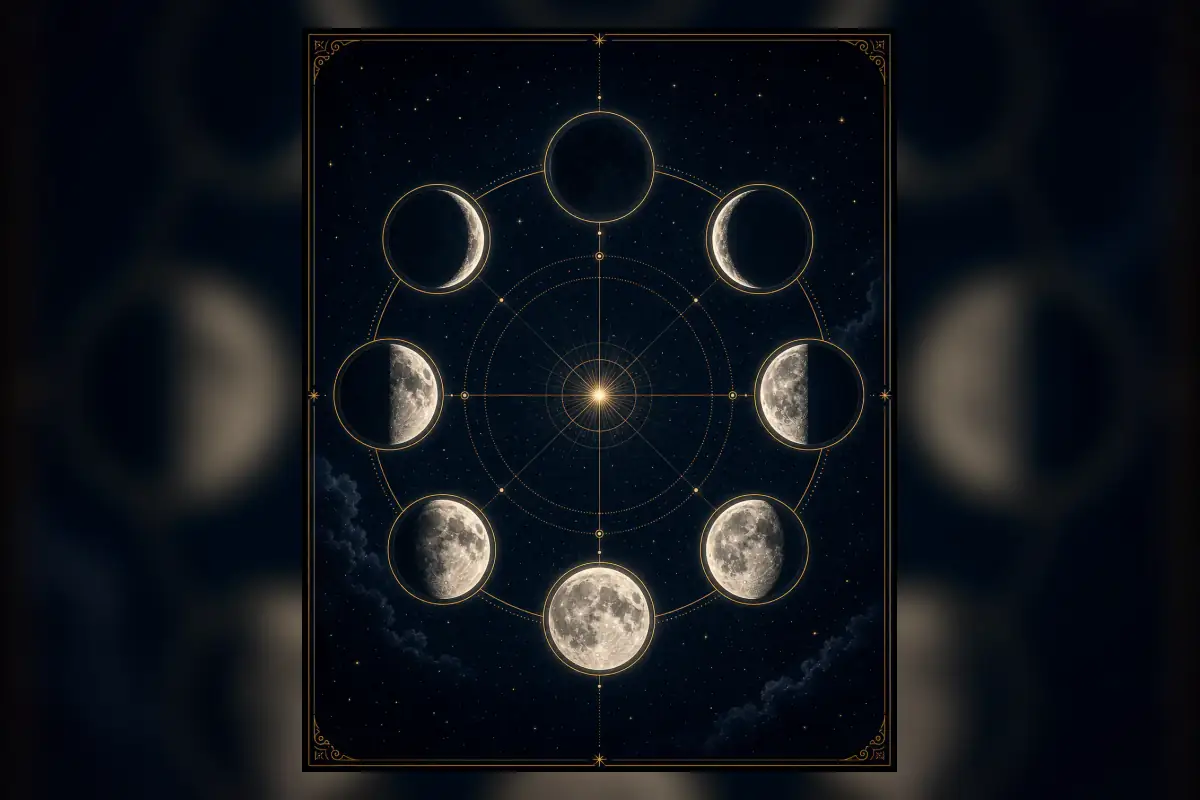 Eight moon phase artwork for Moon astrology